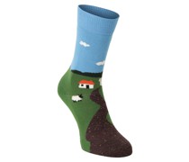 Feinstrick-Socken  Baumwolle blau gemustert