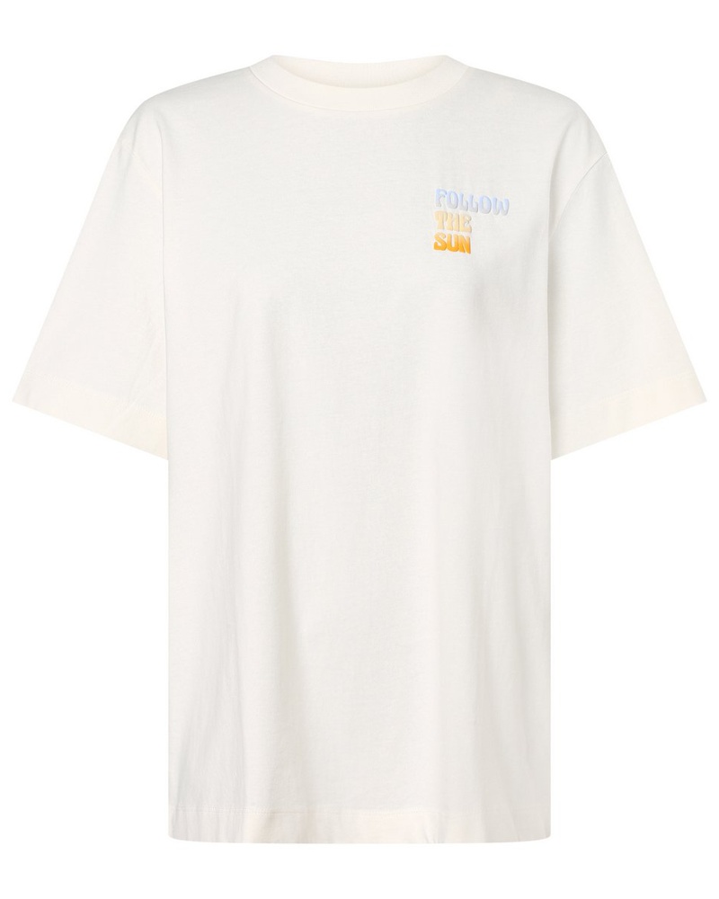 Tom Tailor Damen T-Shirt Baumwolle ecru bedruckt