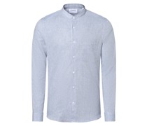 Hemd mit Leinen-Anteil  Slim Fit hell meliert Stehkragen