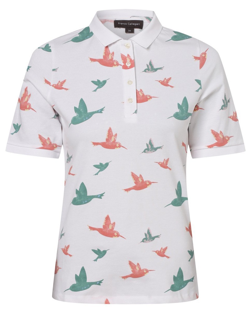 Franco Callegari Damen Poloshirt Baumwolle weiß gemustert