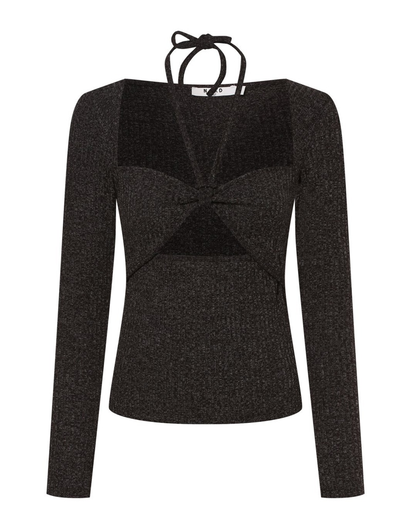 NA-KD Damen Langarmshirt Jersey anthrazit meliert