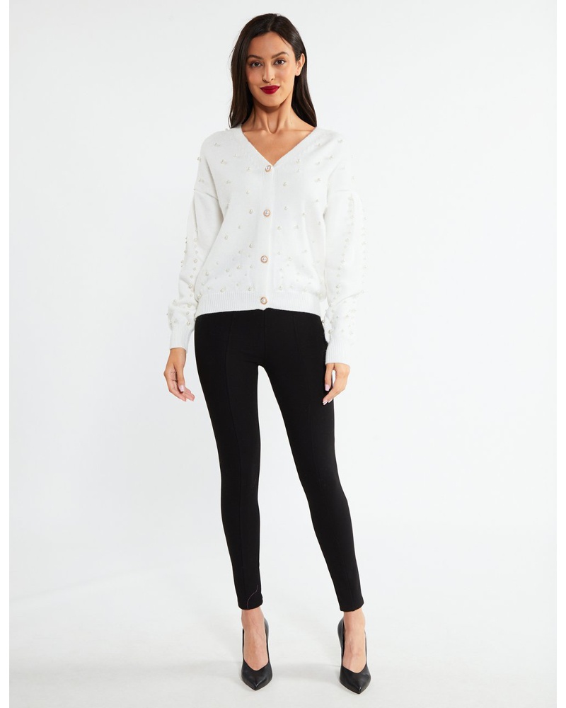 FAINA Damen Strickjacke Polyamid ecru