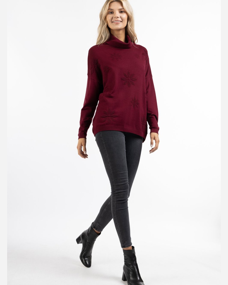 Usha Damen Strick Pullover Viskose bordeaux gemustert