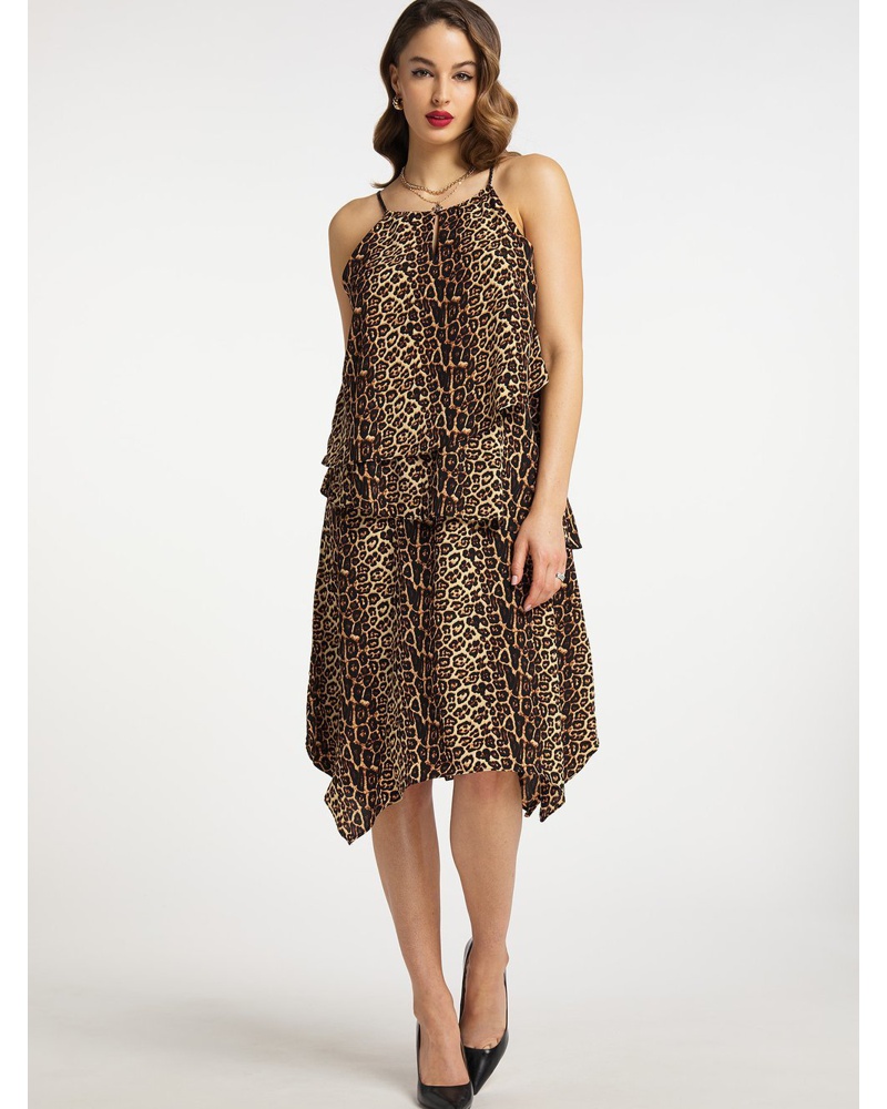 FAINA Damen Kleid mit Leoprint camel gemustert