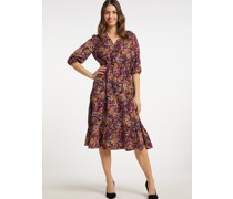 Midikleid mit Blumenprint  schwarz gemustert