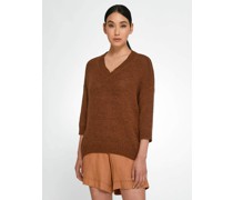 Strick-V-Pullover  Baumwolle cognac