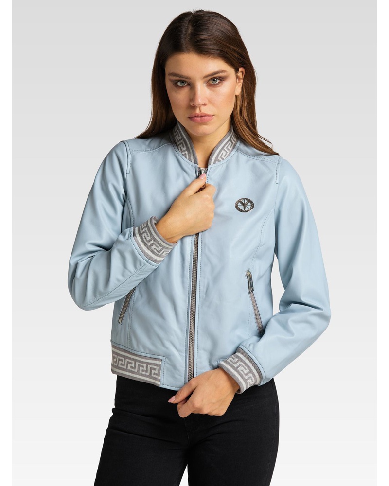 Carlo Colucci Damen Lederjacke hellblau