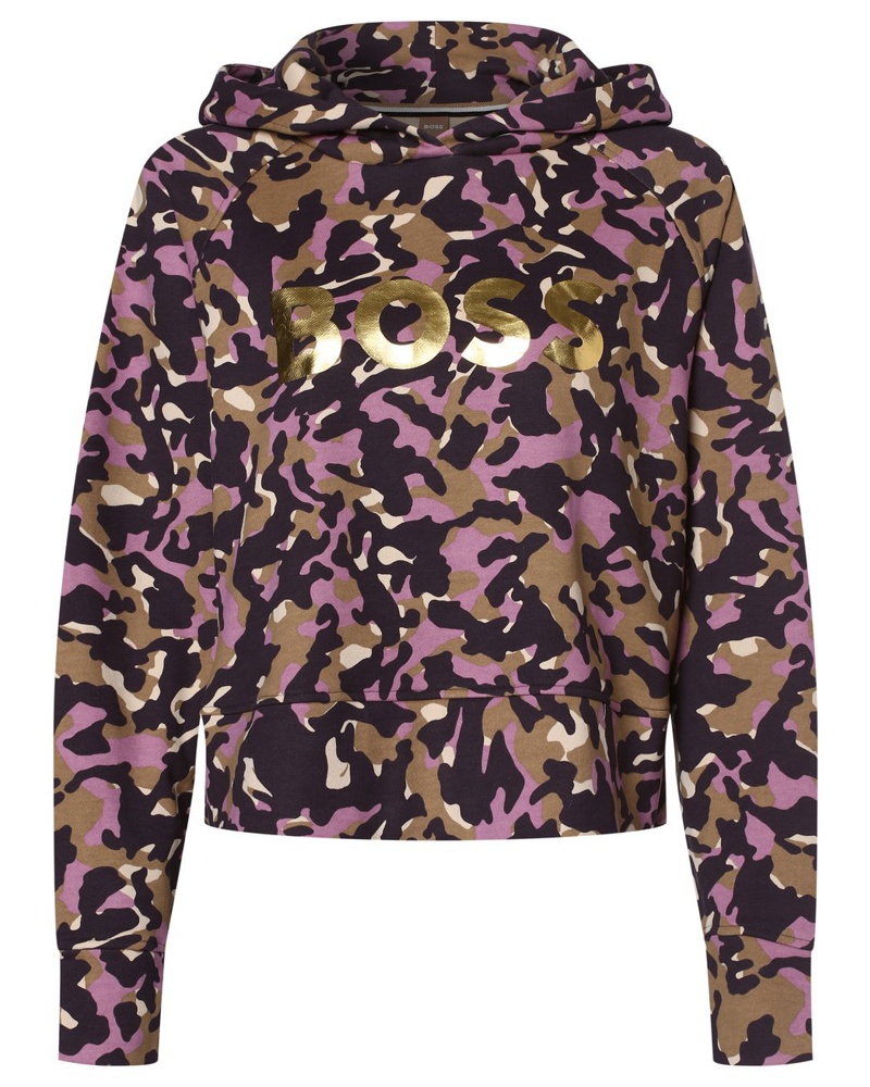 HUGO BOSS Damen Kapuzenpullover Baumwolle lila gemustert