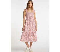 Gesmoktes Midi-Kleid  weiß gemustert