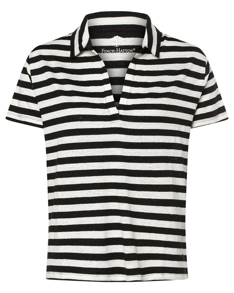 Fynch-Hatton Damen Poloshirt mit Leinen-Anteil ecru gestreift