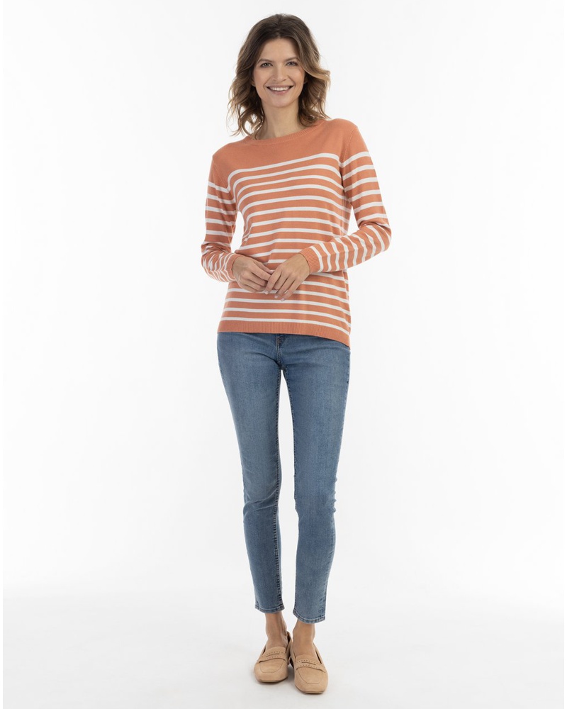 Usha Damen Strick Pullover Viskose weiß gestreift