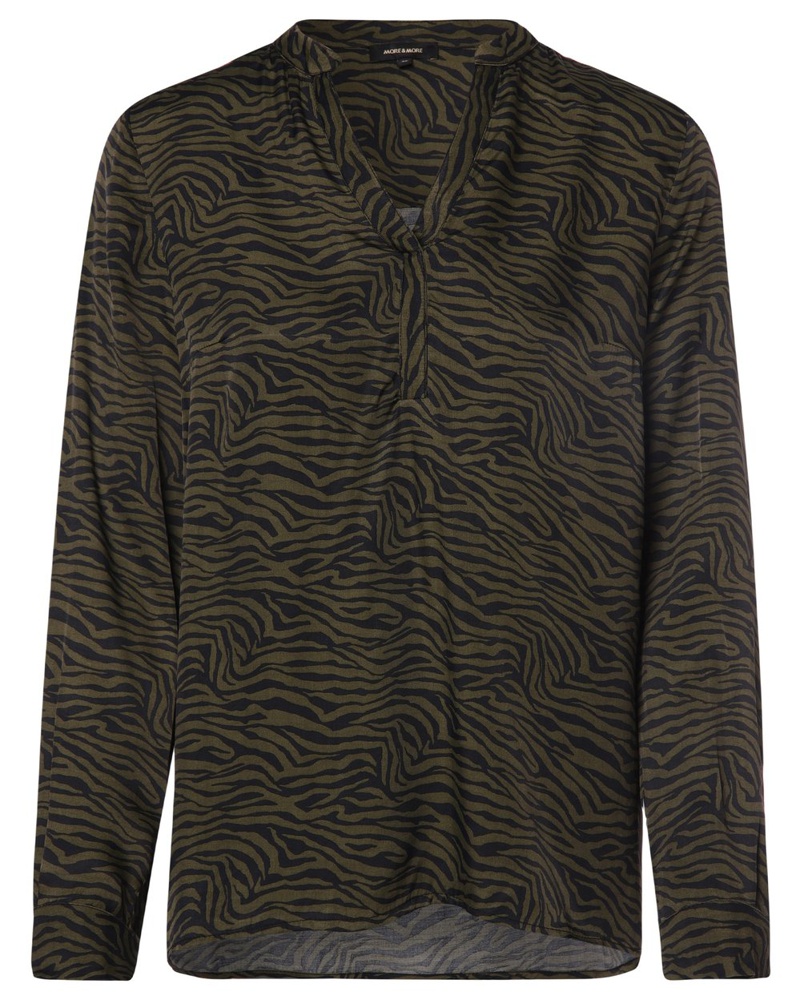 More & More Damen Shirtbluse Viskose oliv gestreift