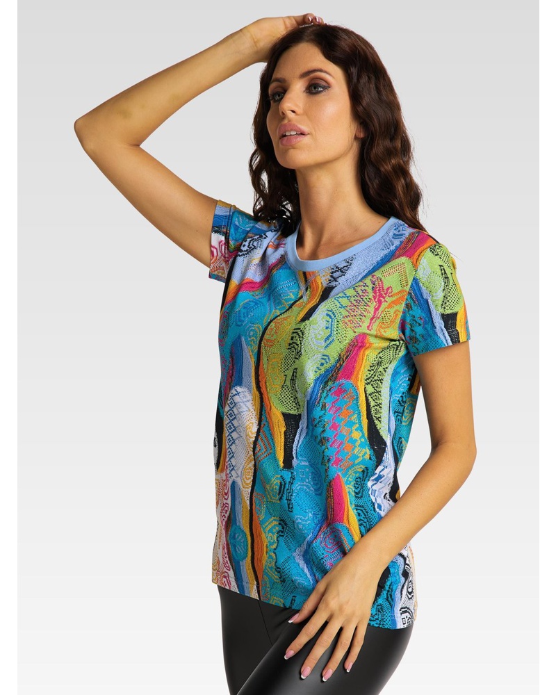 Carlo Colucci Damen T-Shirt Baumwolle mehrfarbig gestreift