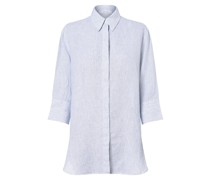 Bluse mit Leinen-Anteil  weiß gestreift