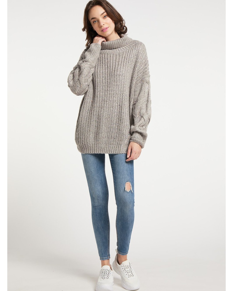 My Mo Damen Strickpullover hell gemustert