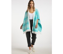 Strickponcho  Baumwolle aqua gemustert