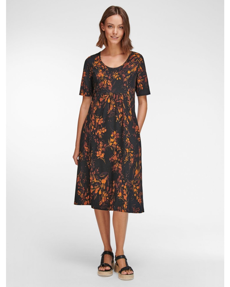 Green Cotton Damen Midikleid Baumwolle gemustert