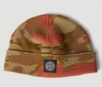 Stone Island Logo Patch Camouflage Beanie Hat - Mann Hats Multicolour One Size