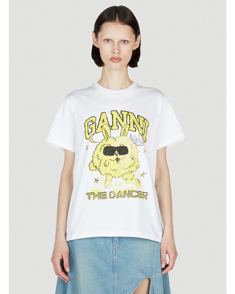 Ganni Damen GANNI Dance Bunny Short Sleeve T-shirt Frau T-shirts White Xs|GANNI Dance Bunny Short Sleeve T-shirt Frau T-shirts White S|GANNI Dance Bunny Short Sleeve T-shirt Frau T-shirts White M|GANNI Dance Bunny Short Sleeve T-shirt Frau T-shirts White 