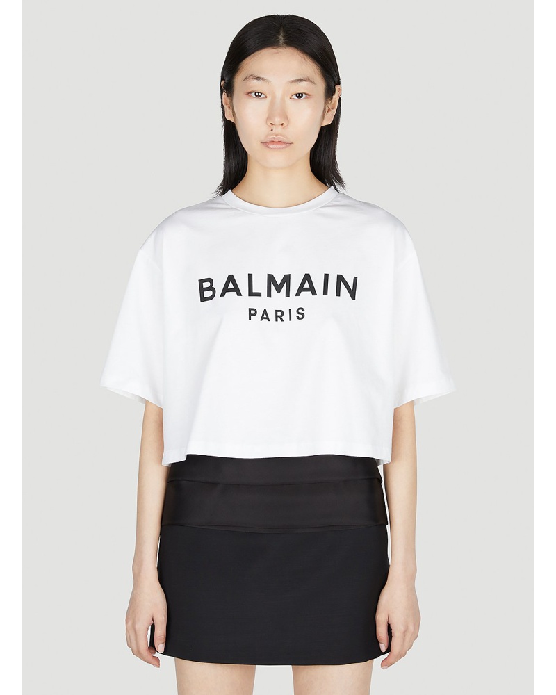 Balmain Damen Balmain Logo Print Cropped T-shirt Frau T-shirts White L|Balmain Logo Print Cropped T-shirt Frau T-shirts White M Balmain Damen Balmain Logo Print Cropped T-shirt Frau T-shirts White L|Balmain Logo Print Cropped T-shirt Frau T-shirts White M