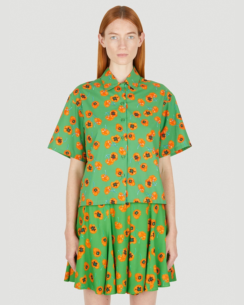 Kenzo Damen Kenzo Poppy Boxy Shirt Frau Hemden Green Xs