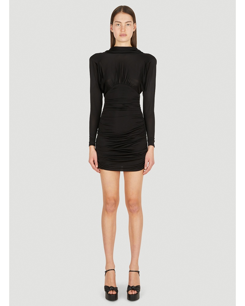 Saint Laurent Damen Saint Laurent Ruched Mini Dress Frau Kleider Black S|Saint Laurent Ruched Mini Dress Frau Kleider Black M