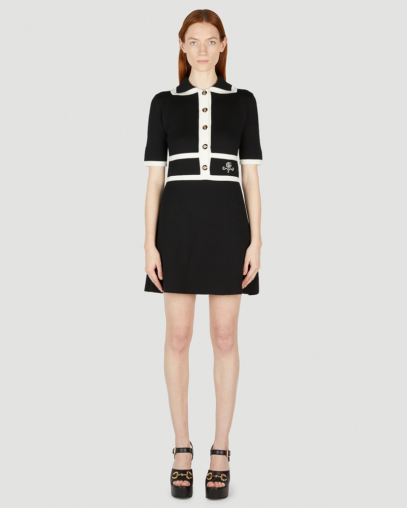 Gucci Damen Gucci Contrast Trim Mini Dress Frau Kleider Black S Gucci Damen Gucci Contrast Trim Mini Dress Frau Kleider Black S
