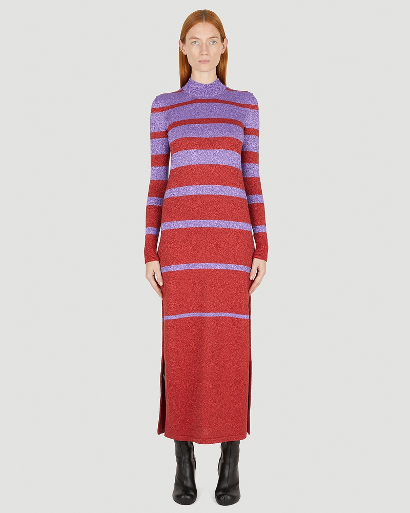 Paco Rabanne Damen Paco Rabanne Metallic Stripe Long Dress Frau Kleider Red S|Paco Rabanne Metallic Stripe Long Dress Frau Kleider Red M|Paco Rabanne Metallic Stripe Long Dress Frau Kleider Red L