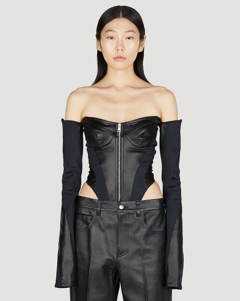 Thierry Mugler Damen Mugler Leather Sculpted Bodysuit Frau Tops Black Fr 34 Thierry Mugler Damen Mugler Leather Sculpted Bodysuit Frau Tops Black Fr 34