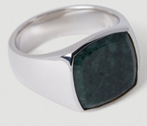 Cushion Green Marble Signet Ring