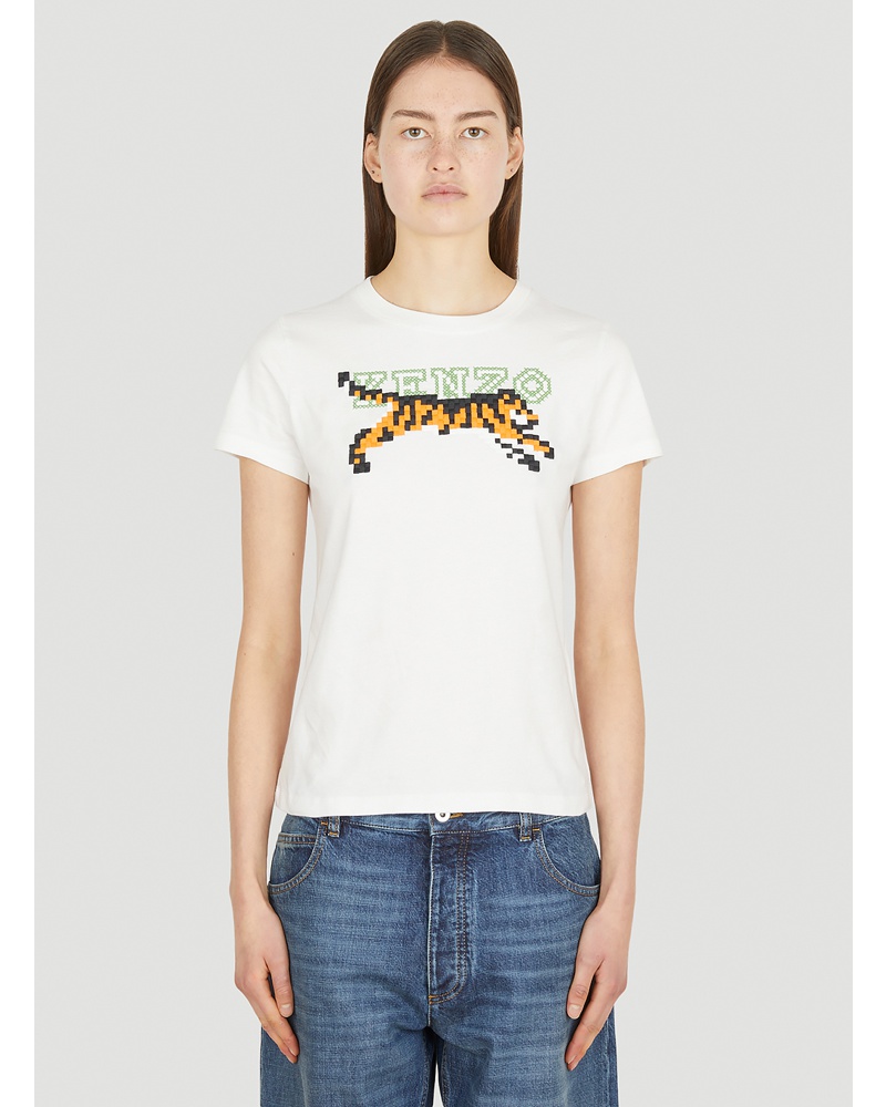 Kenzo Damen Kenzo Tiger Pixel T-shirt Frau T-shirts White L|Kenzo Tiger Pixel T-shirt Frau T-shirts White Xs|Kenzo Tiger Pixel T-shirt Frau T-shirts White S|Kenzo Tiger Pixel T-shirt Frau T-shirts White M