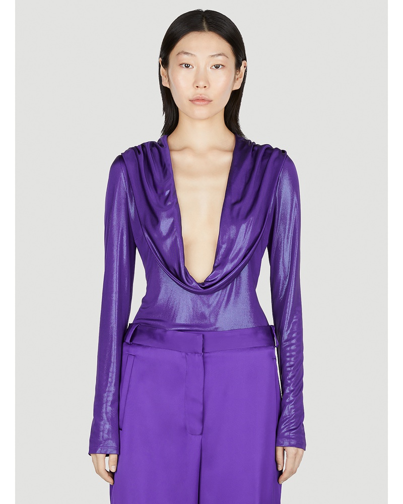 Versace Damen Versace Hooded Metallic Bodysuit Frau Tops Purple It 40|Versace Hooded Metallic Bodysuit Frau Tops Purple It 42