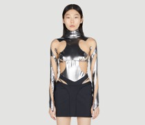 Metallic Cut Out Illusion Bodysuit -  Tops