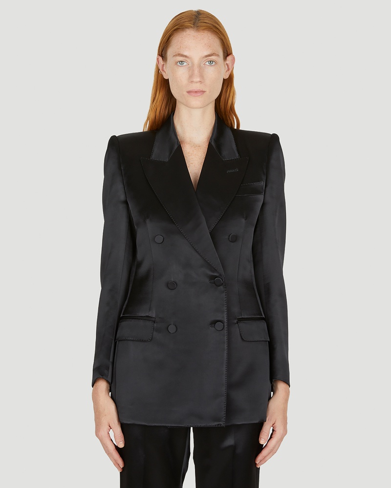 Gucci Damen Gucci Double Breasted Satin Suit Blazer Frau Jacken Black It 40|Gucci Double Breasted Satin Suit Blazer Frau Jacken Black It 38|Gucci Double Breasted Satin Suit Blazer Frau Jacken Black It 42