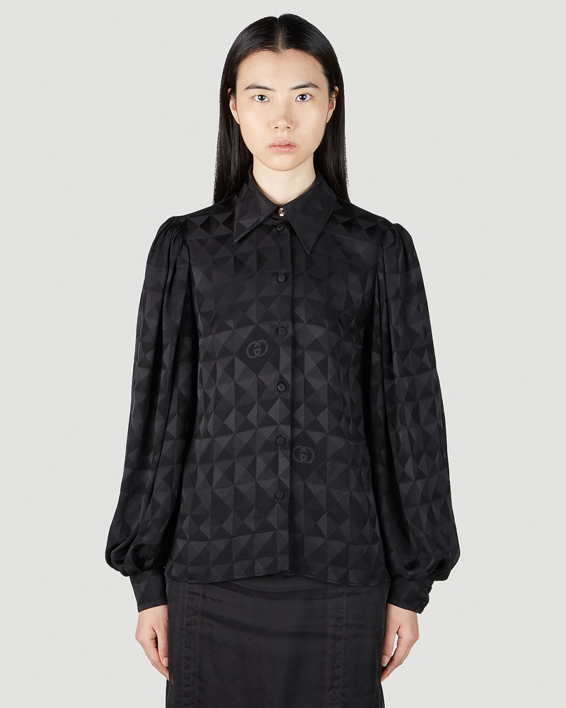 Gucci Damen Gucci Geometric Gg Crêpe Shirt Frau Hemden Black It 40