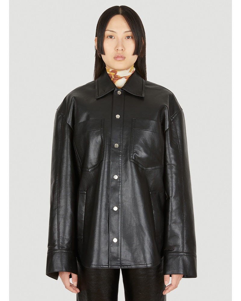 Nanushka Damen Nanushka Kiora Faux Leather Overshirt Frau Hemden Black M|Nanushka Kiora Faux Leather Overshirt Frau Hemden Black L|Nanushka Kiora Faux Leather Overshirt Frau Hemden Black Xs