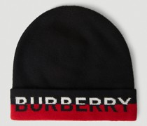 Burberry Logo Intarsia Beanie Hat - Mann Hats Black One Size