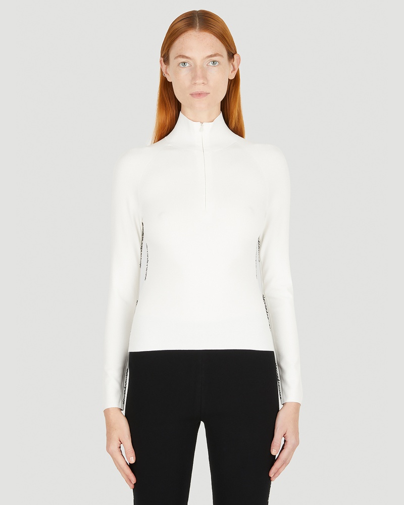 Alexander Wang Damen Alexander Wang Jacquard Logo Zip Top Frau Tops White S