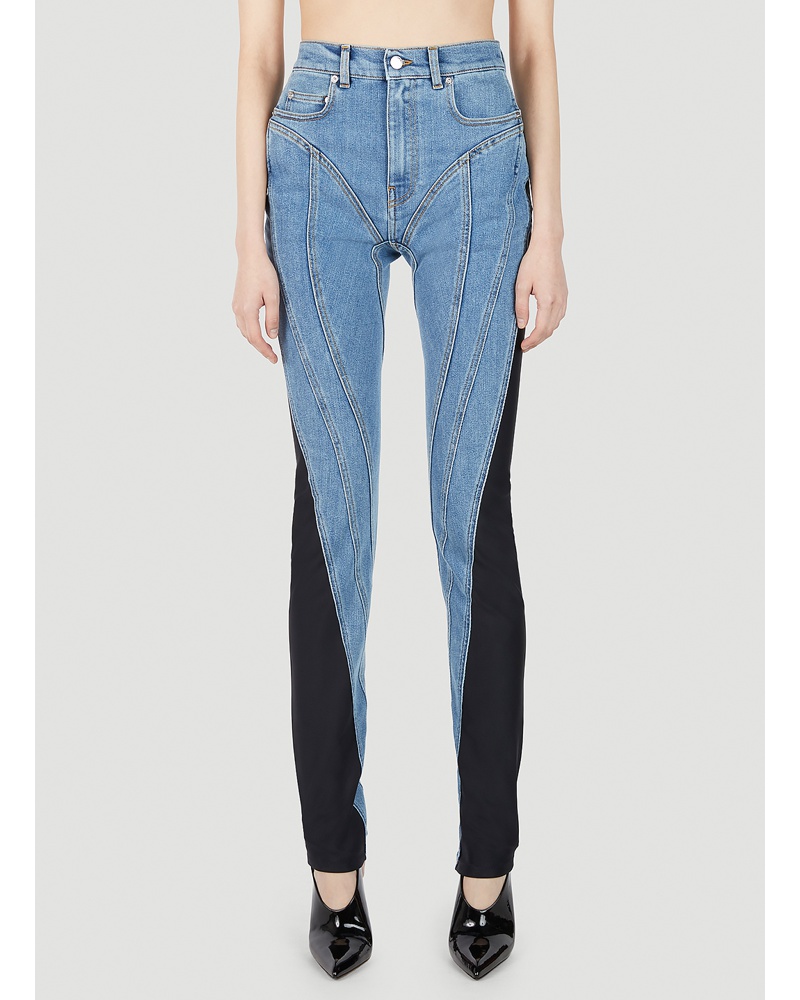 Thierry Mugler Damen Mugler Structured Contrast Panel Jeans Frau Jeans Blue Fr 36 Thierry Mugler Damen Mugler Structured Contrast Panel Jeans Frau Jeans Blue Fr 36