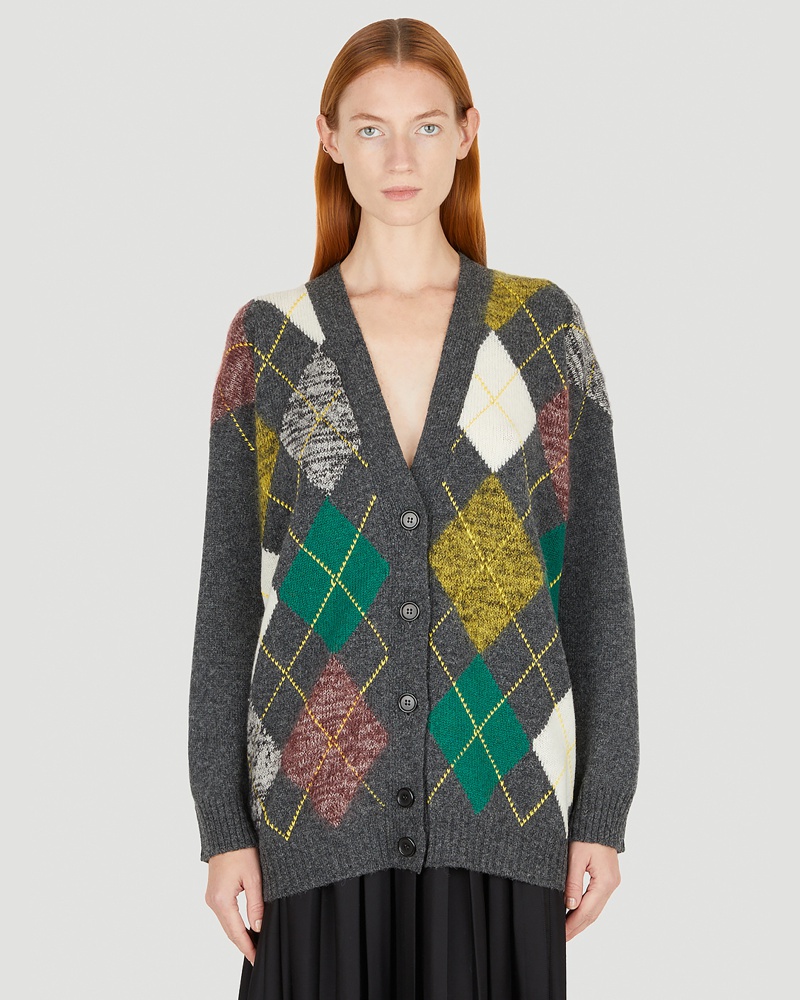 PLAN C Damen Plan C Argyle Knit Cardigan Frau Strick Grey It 40 PLAN C Damen Plan C Argyle Knit Cardigan Frau Strick Grey It 40