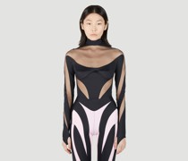 Structured Cut Out Illusion Bodysuit -  Tops