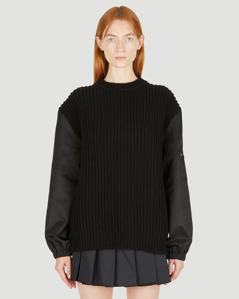 Prada Damen Prada Contrast Sleeve Military Sweater Frau Strick Black It 42 IR10210