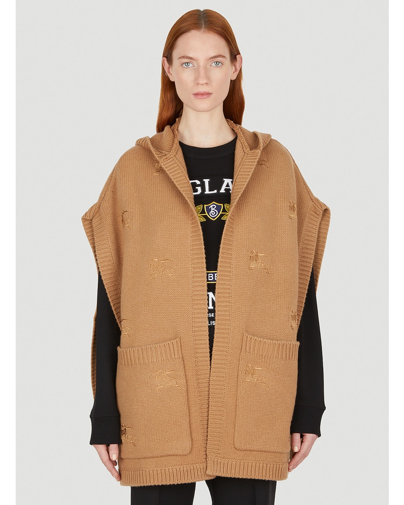 Burberry Damen Burberry Knit Hooded Cape Frau Strick Camel One Size