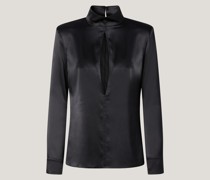 Black silk satin blouse with cut-out