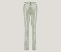 Sequin green pants with cut-outs
