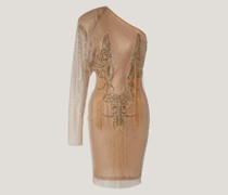 One-shoulder mesh rhinestone dress