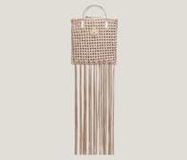 Woven leather bag with fringes