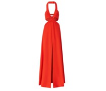 Cross-over neckline red gown