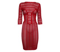 Red open-knit bodycon dress