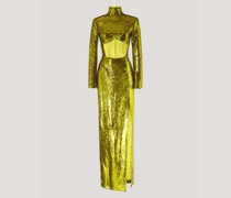 Evening sequined gown with front cut-out